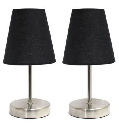 "Set of 2 Simple Designs Brushed Nickel Mini Table Lamps with Fabric Shades"