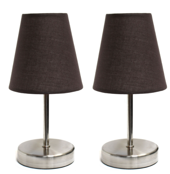 "Set of 2 Simple Designs Brushed Nickel Mini Table Lamps with Fabric Shades"