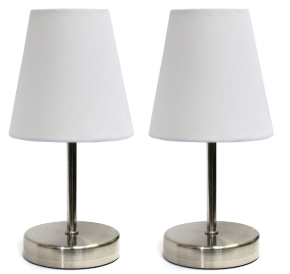 "Set of 2 Simple Designs Brushed Nickel Mini Table Lamps with Fabric Shades"