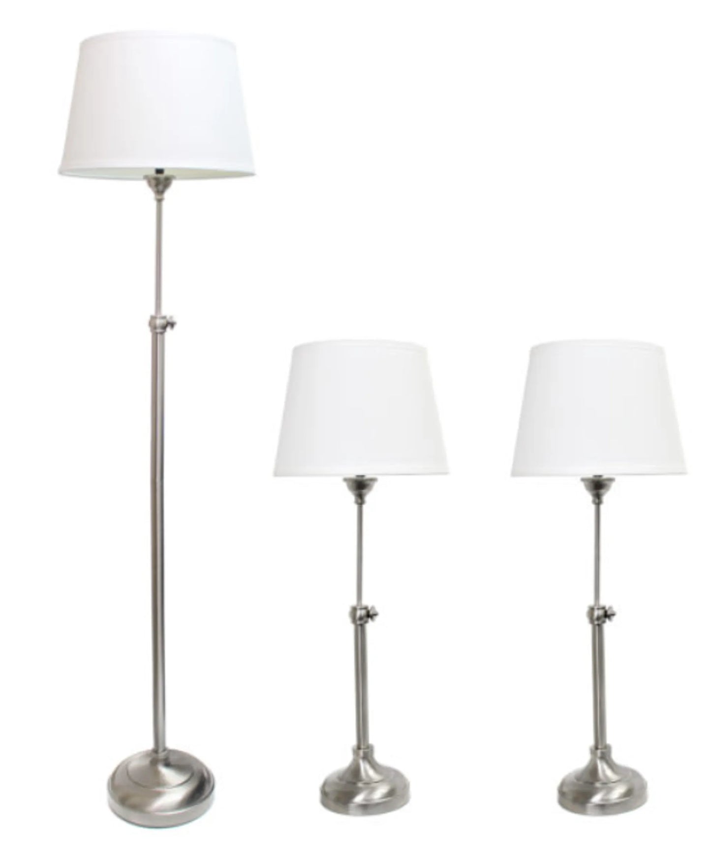 Elegant Designs Brushed Nickel Adjustable 3 Pack Lamp Set (2 Table Lamps, 1 Floor Lamp)