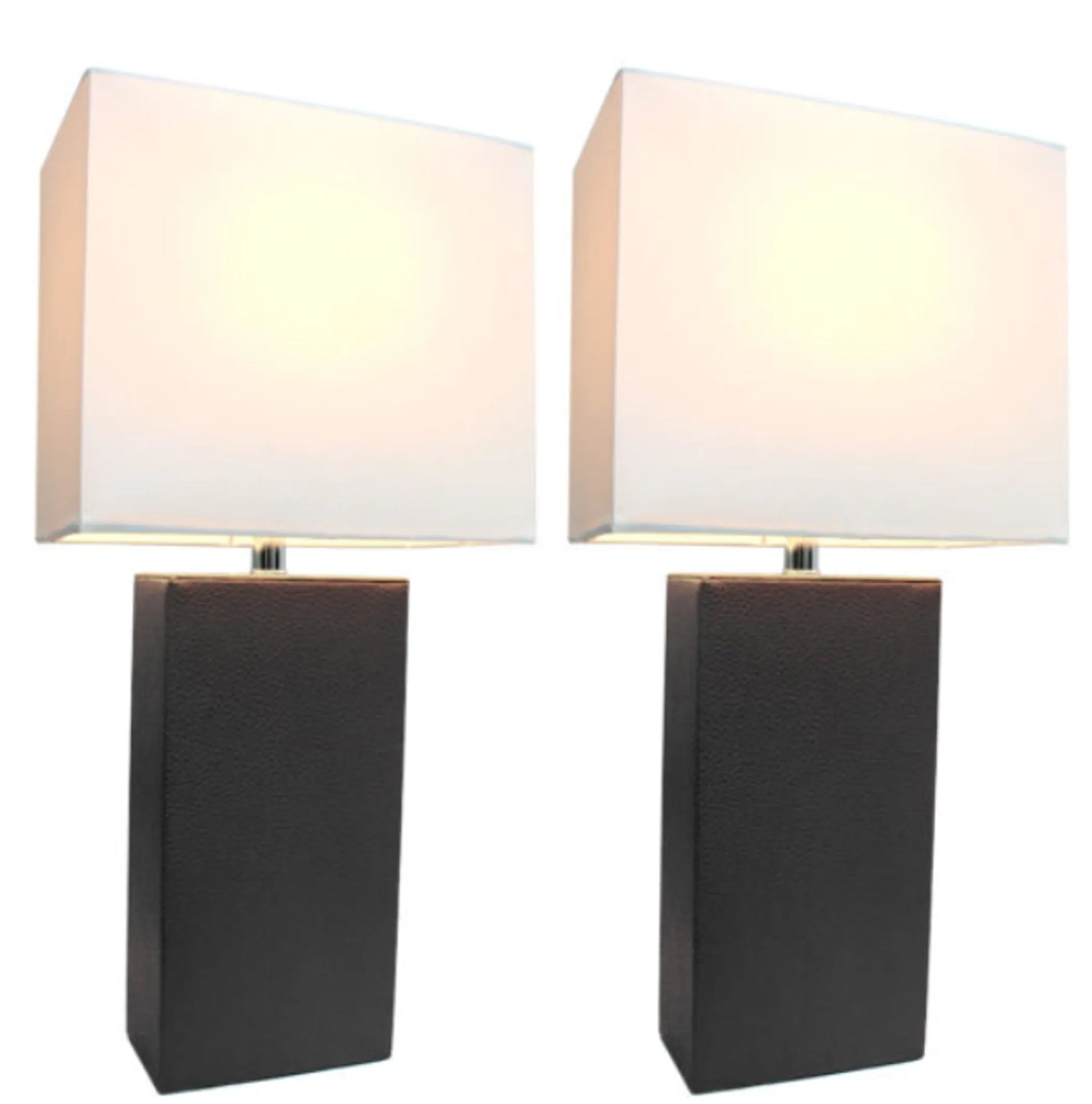 Elegant Designs Modern Leather Table Lamps with White Fabric Shades (Set of 2) - Growtochoice LLC