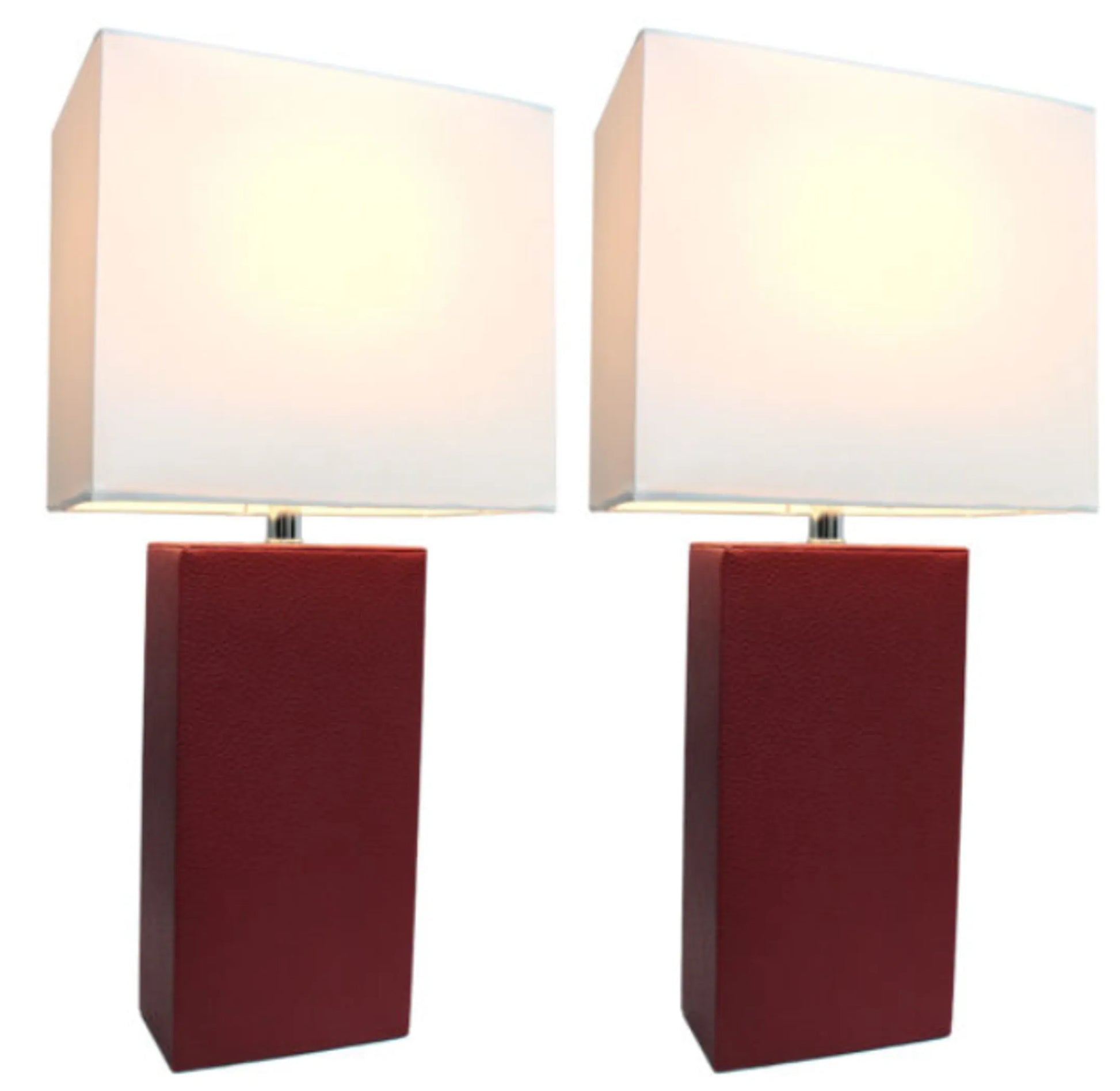 Elegant Designs Modern Leather Table Lamps with White Fabric Shades (Set of 2) - Growtochoice LLC