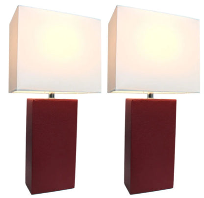 Elegant Designs Modern Leather Table Lamps with White Fabric Shades (Set of 2)