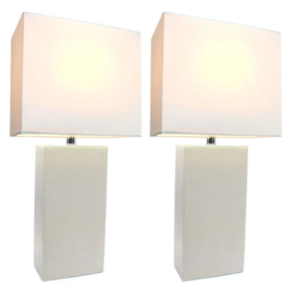 Elegant Designs Modern Leather Table Lamps with White Fabric Shades (Set of 2)