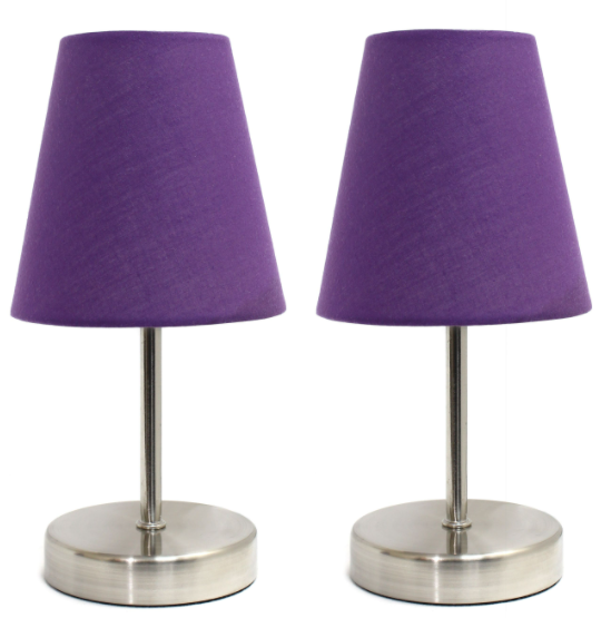 "Set of 2 Simple Designs Brushed Nickel Mini Table Lamps with Fabric Shades"