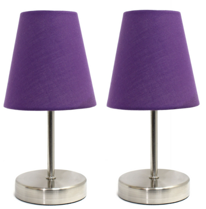 "Set of 2 Simple Designs Brushed Nickel Mini Table Lamps with Fabric Shades"