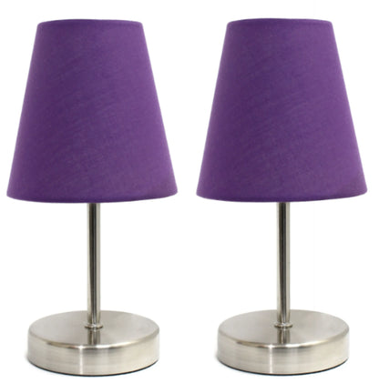 Simple Designs Sand Nickel Mini Basic Table Lamp with Fabric Shade (Set of 2)