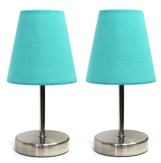 "Set of 2 Simple Designs Brushed Nickel Mini Table Lamps with Fabric Shades"