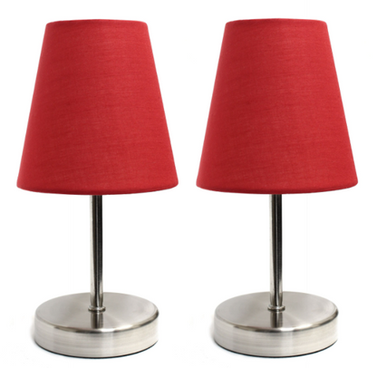 "Set of 2 Simple Designs Brushed Nickel Mini Table Lamps with Fabric Shades"