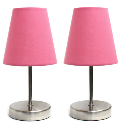 "Set of 2 Simple Designs Brushed Nickel Mini Table Lamps with Fabric Shades"