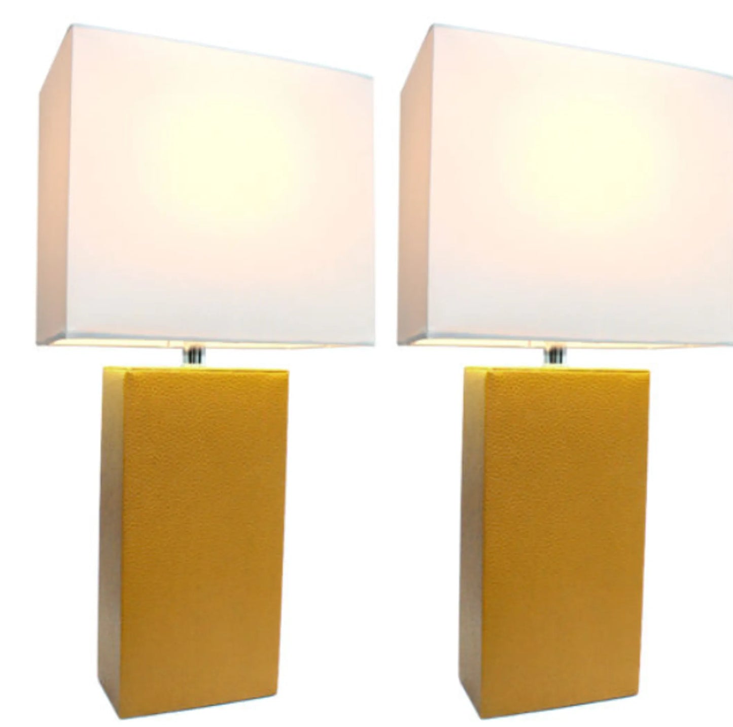 Elegant Designs Modern Leather Table Lamps with White Fabric Shades (Set of 2) - Growtochoice LLC