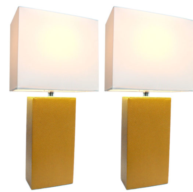 Set of 2 Modern Leather Table Lamps with White Fabric Shades - Elegant Designs