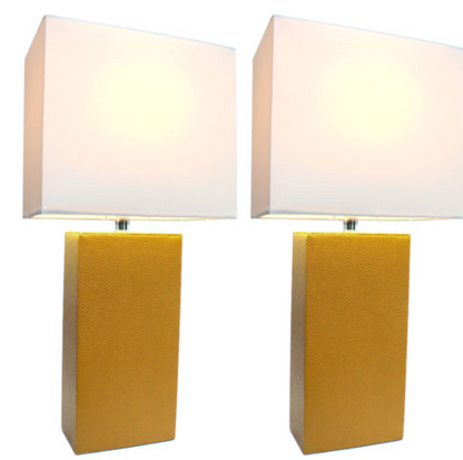 Set of 2 Modern Leather Table Lamps with White Fabric Shades - Elegant Designs