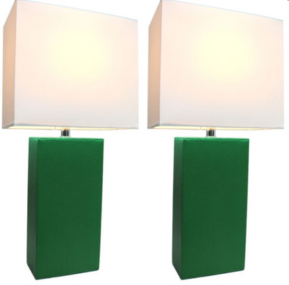 Set of 2 Modern Leather Table Lamps with White Fabric Shades - Elegant Designs