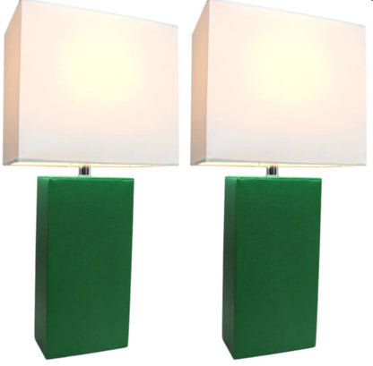 Elegant Designs Modern Leather Table Lamps with White Fabric Shades (Set of 2)