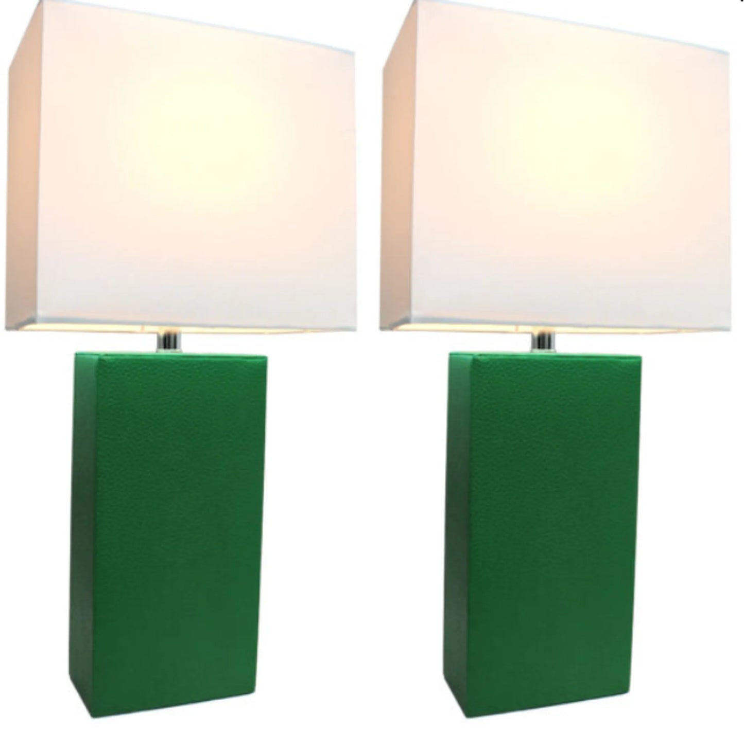 Elegant Designs Modern Leather Table Lamps with White Fabric Shades (Set of 2) - Growtochoice LLC