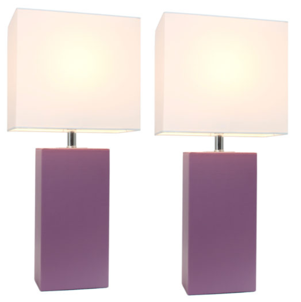 Set of 2 Modern Leather Table Lamps with White Fabric Shades - Elegant Designs