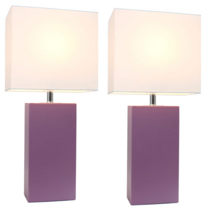 Set of 2 Modern Leather Table Lamps with White Fabric Shades - Elegant Designs