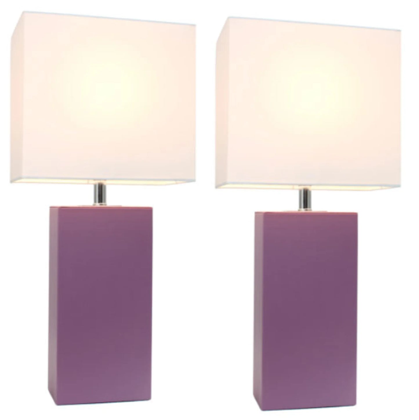 Elegant Designs Modern Leather Table Lamps with White Fabric Shades (Set of 2)