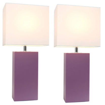 Elegant Designs Modern Leather Table Lamps with White Fabric Shades (Set of 2) - Growtochoice LLC