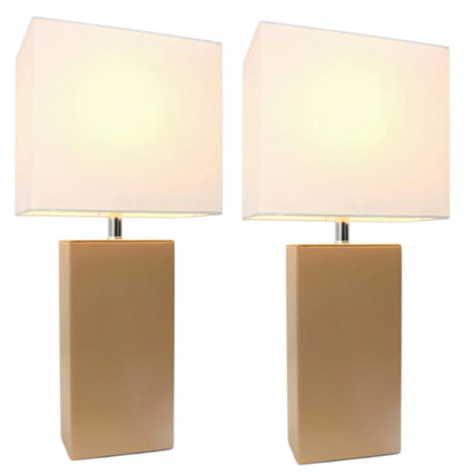 Elegant Designs Modern Leather Table Lamps with White Fabric Shades (Set of 2) - Growtochoice LLC