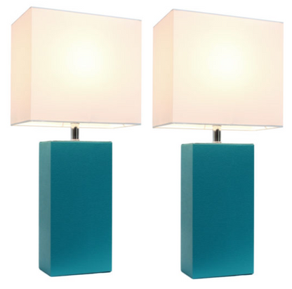 Set of 2 Modern Leather Table Lamps with White Fabric Shades - Elegant Designs