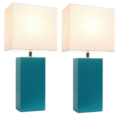 Elegant Designs Modern Leather Table Lamps with White Fabric Shades (Set of 2)