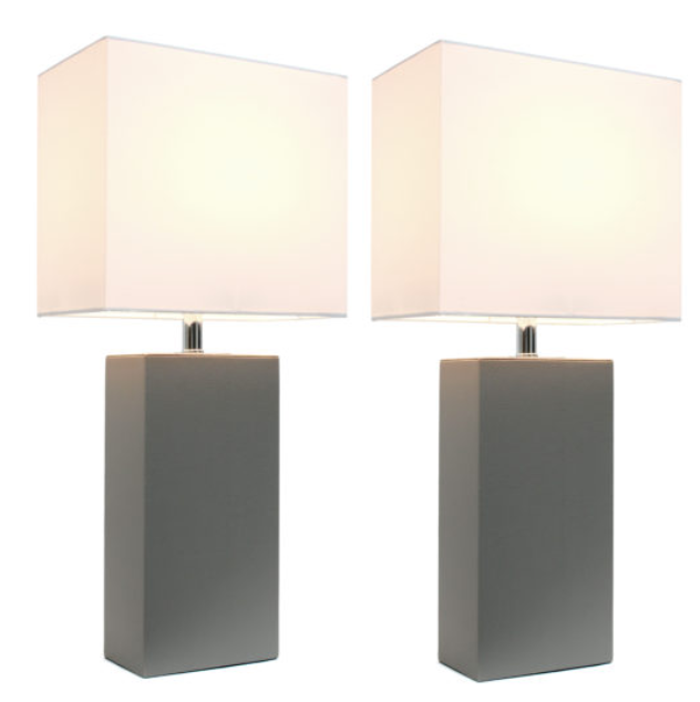 Set of 2 Modern Leather Table Lamps with White Fabric Shades - Elegant Designs