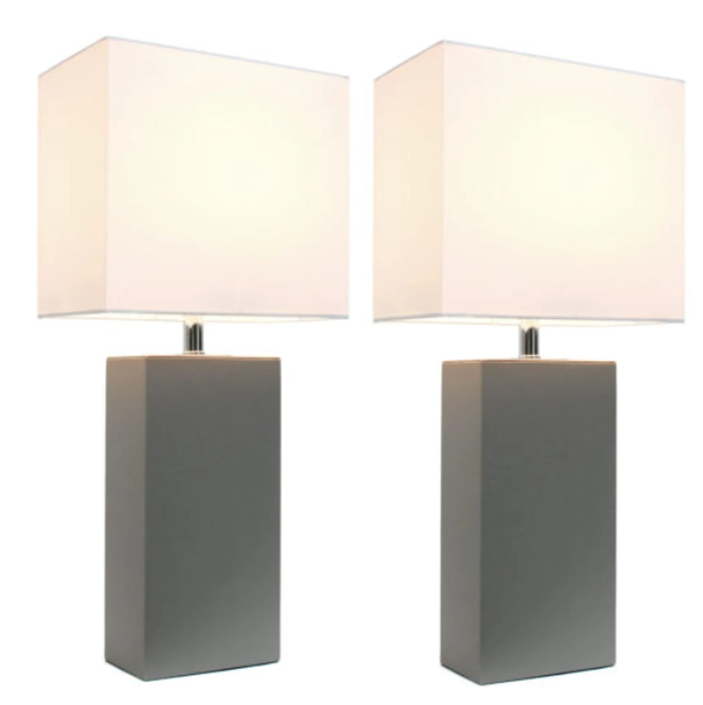 Elegant Designs Modern Leather Table Lamps with White Fabric Shades (Set of 2)