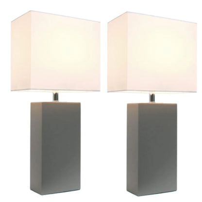 Elegant Designs Modern Leather Table Lamps with White Fabric Shades (Set of 2) - Growtochoice LLC