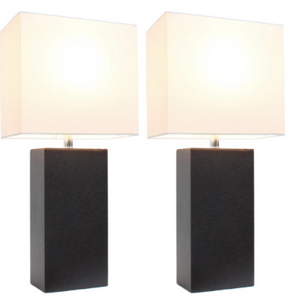 Set of 2 Modern Leather Table Lamps with White Fabric Shades - Elegant Designs