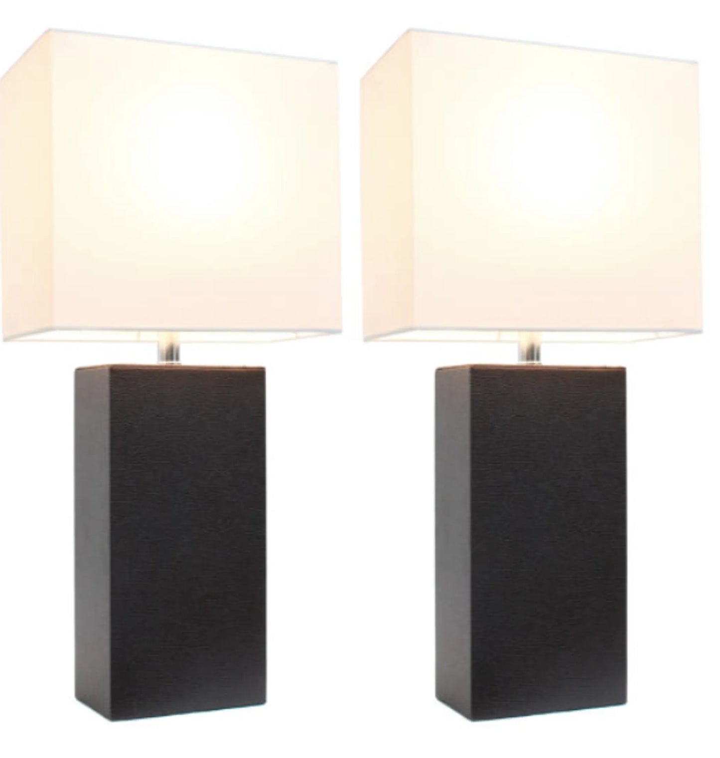 Elegant Designs Modern Leather Table Lamps with White Fabric Shades (Set of 2)