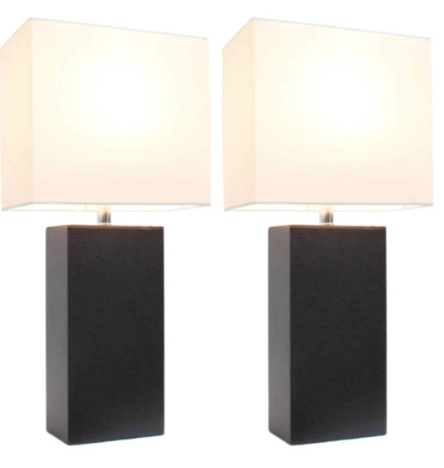 Elegant Designs Modern Leather Table Lamps with White Fabric Shades (Set of 2) - Growtochoice LLC