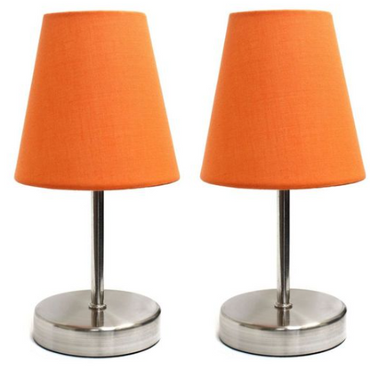 "Set of 2 Simple Designs Brushed Nickel Mini Table Lamps with Fabric Shades"