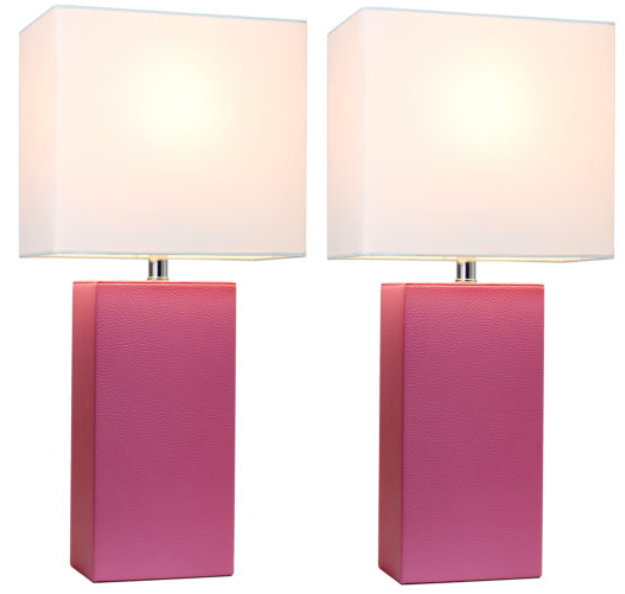 Set of 2 Modern Leather Table Lamps with White Fabric Shades - Elegant Designs