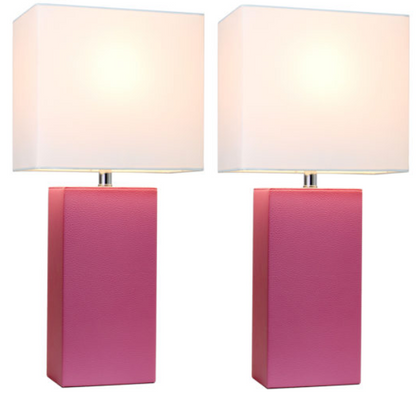 Set of 2 Modern Leather Table Lamps with White Fabric Shades - Elegant Designs