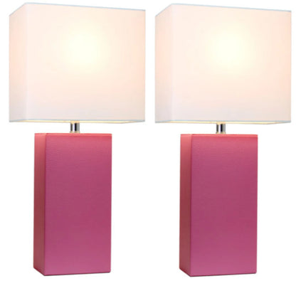 Elegant Designs Modern Leather Table Lamps with White Fabric Shades (Set of 2)