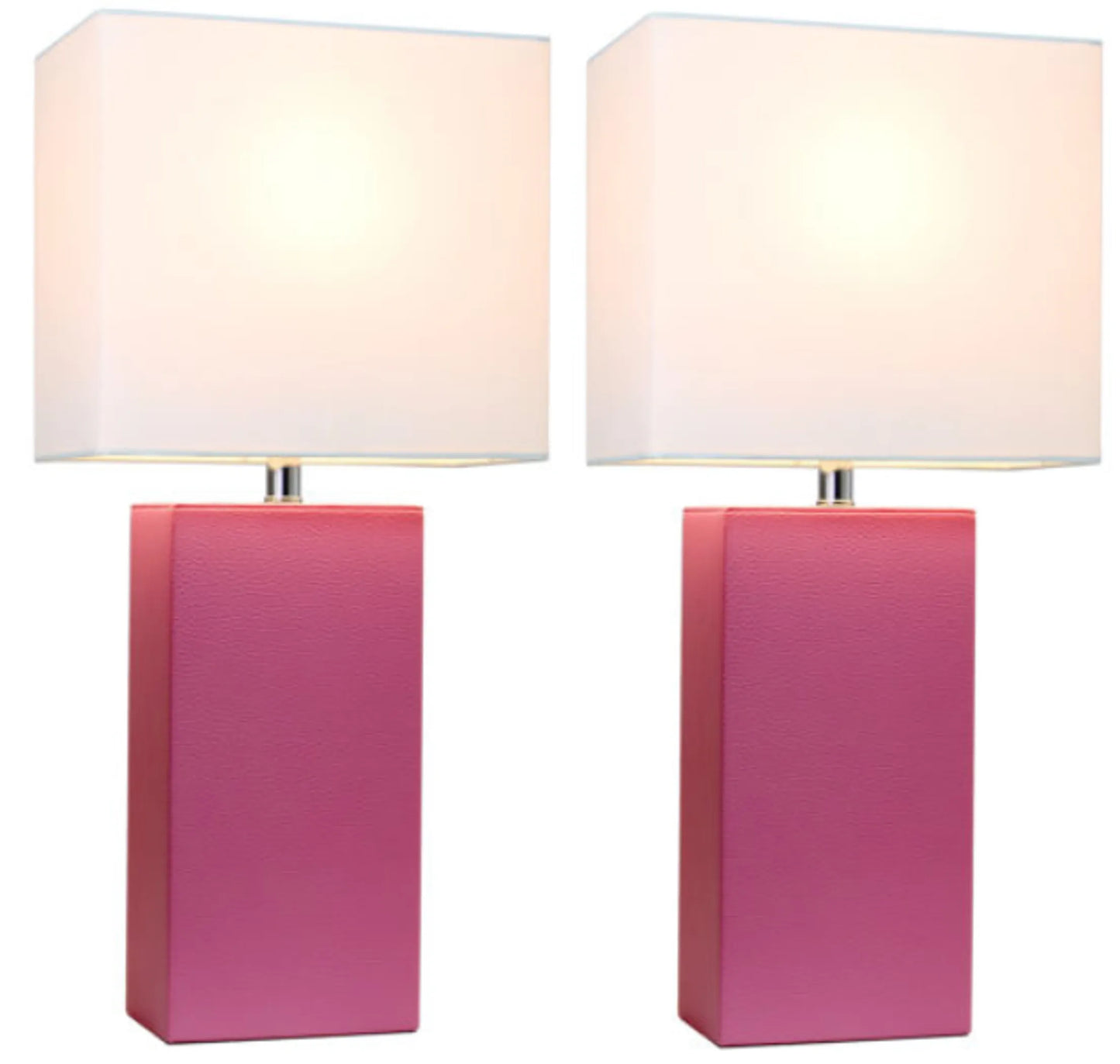 Elegant Designs Modern Leather Table Lamps with White Fabric Shades (Set of 2) - Growtochoice LLC