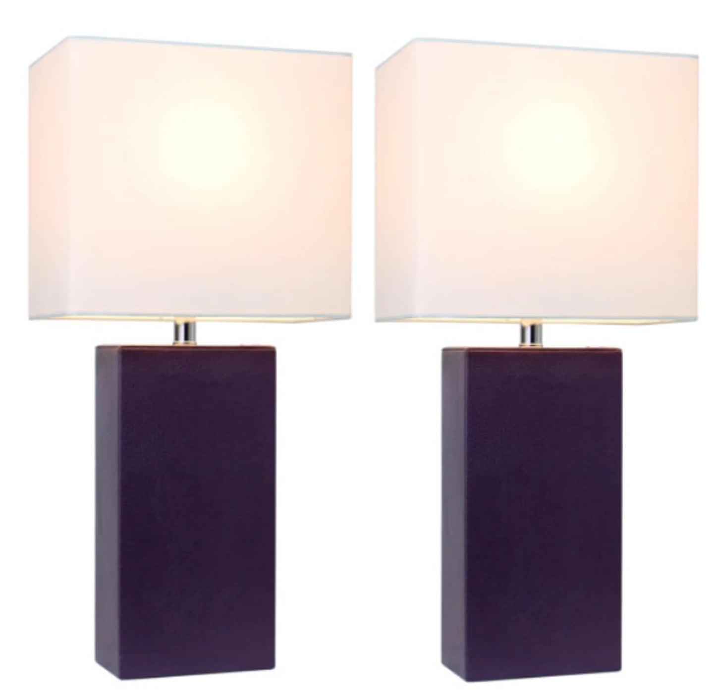 Elegant Designs Modern Leather Table Lamps with White Fabric Shades (Set of 2)