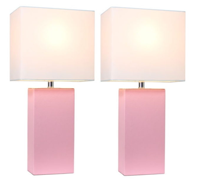 Set of 2 Modern Leather Table Lamps with White Fabric Shades - Elegant Designs