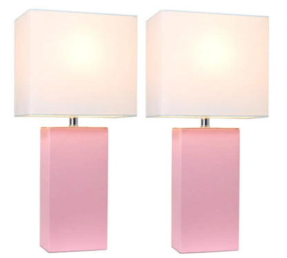 Elegant Designs Modern Leather Table Lamps with White Fabric Shades (Set of 2)