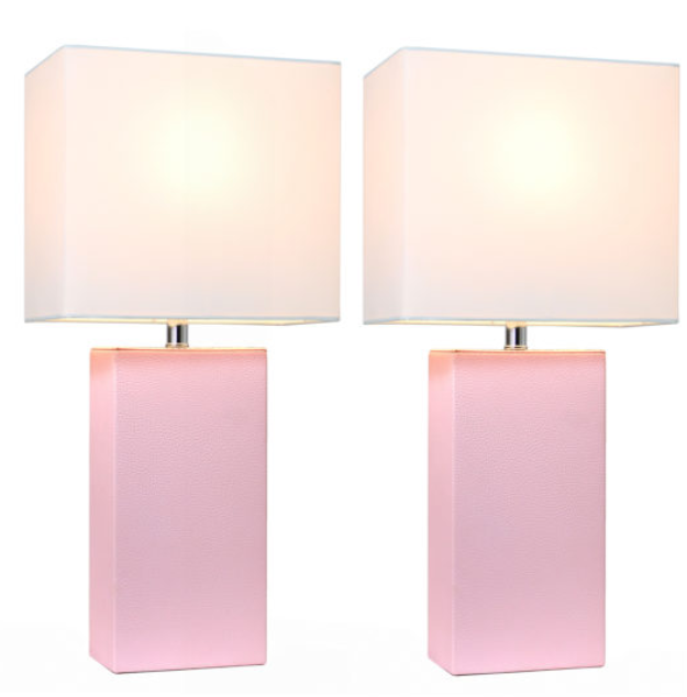 Set of 2 Modern Leather Table Lamps with White Fabric Shades - Elegant Designs