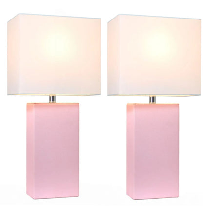 Elegant Designs Modern Leather Table Lamps with White Fabric Shades (Set of 2)