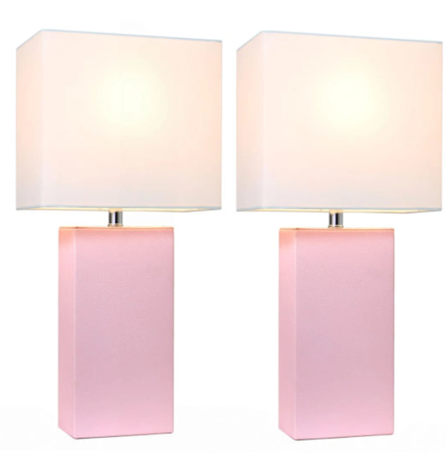 Elegant Designs Modern Leather Table Lamps with White Fabric Shades (Set of 2) - Growtochoice LLC