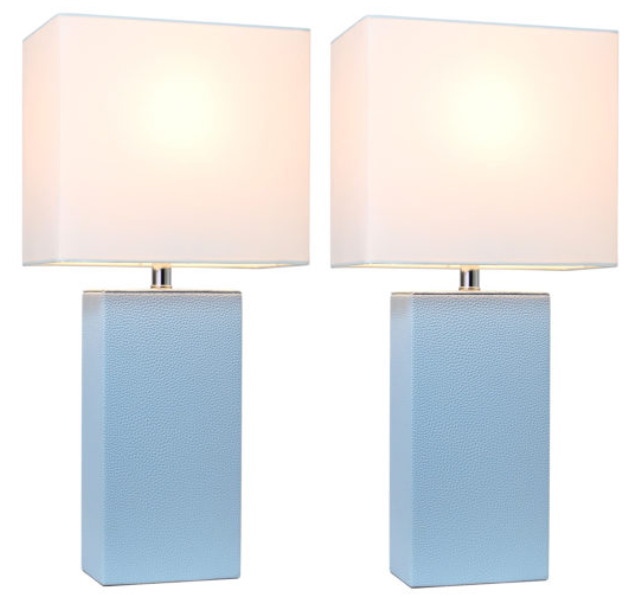 Set of 2 Modern Leather Table Lamps with White Fabric Shades - Elegant Designs