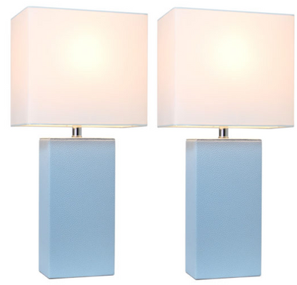 Set of 2 Modern Leather Table Lamps with White Fabric Shades - Elegant Designs