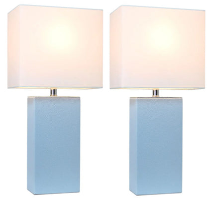 Elegant Designs Modern Leather Table Lamps with White Fabric Shades (Set of 2)