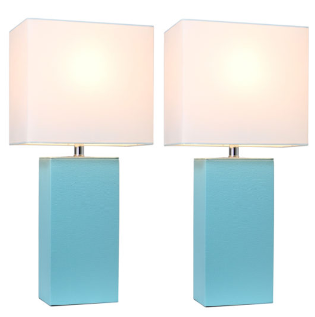 Set of 2 Modern Leather Table Lamps with White Fabric Shades - Elegant Designs