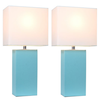 Set of 2 Modern Leather Table Lamps with White Fabric Shades - Elegant Designs