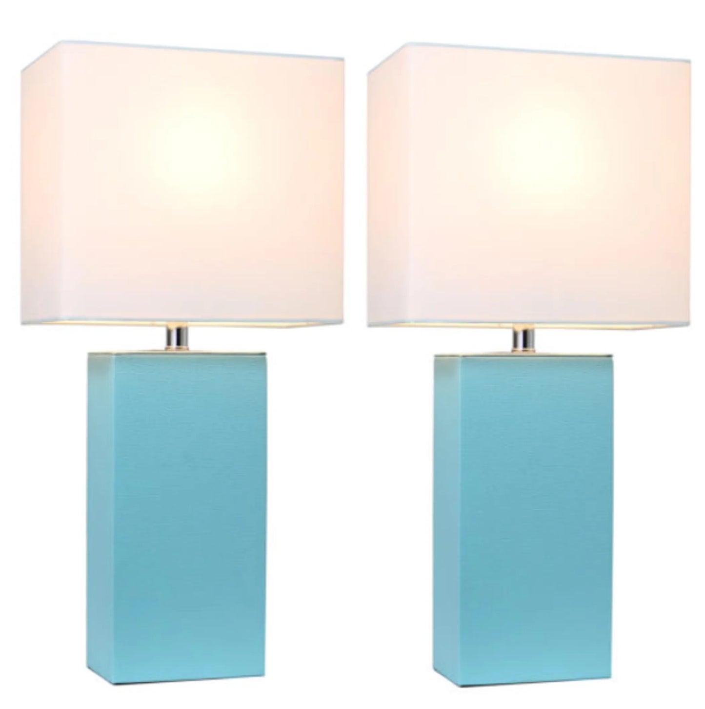 Elegant Designs Modern Leather Table Lamps with White Fabric Shades (Set of 2)